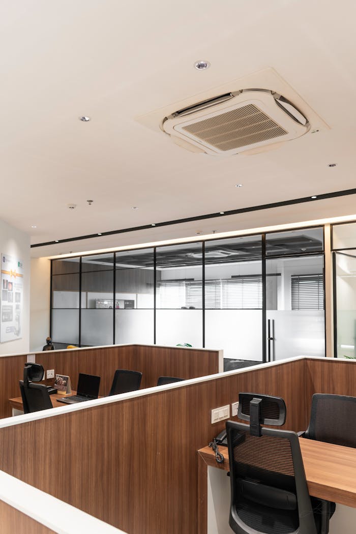 services-02 Sleek and contemporary office space in Mohali, Punjab, India showcasing cubicles and minimalist design.